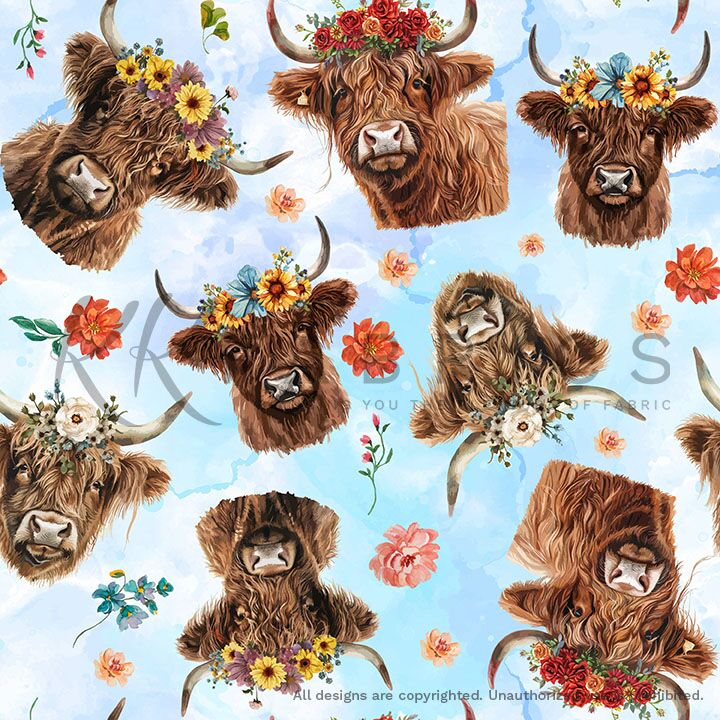 09 Floral Cow Blue Highland Meadows (6002)