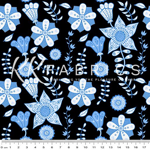 24 Floral Blue Black Simply Shaped (6005)
