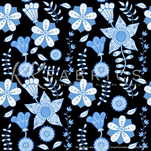 24 Floral Blue Black Simply Shaped (6005)